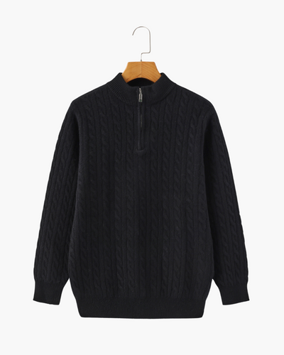 Roman | Chunky knit Herren Chasmere Pullover mit Kabelstrickmuster & Halb Reißverschluss Kragen