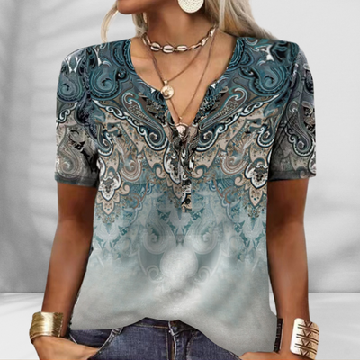 MELISA™ | Boho-Bluse mit floralem Muster und kurzen Ärmeln