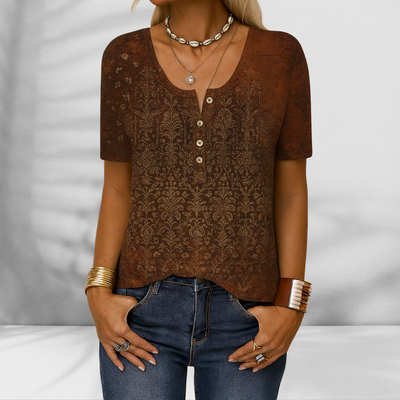 SILVIA™ | Boho-Bluse mit floralen Mustern und Kurzen Ärmeln
