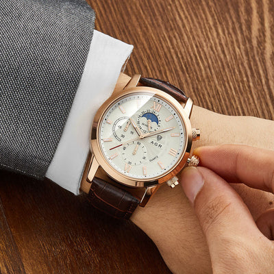 Elegante Quarzuhr mit luxuriösem Lederarmband