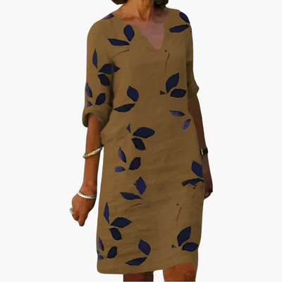 Sommerkleid für Damen - Blättermuster, locker & V-Ausschnitt