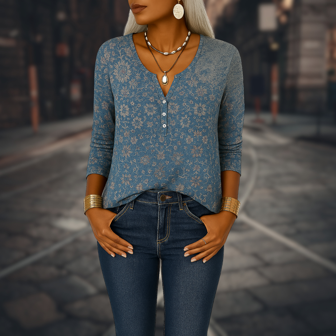 SELINE™ | Boho-Bluse mit floralen Mustern und langen Ärmeln