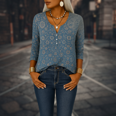 SELINE™ | Boho-Bluse mit floralen Mustern und langen Ärmeln