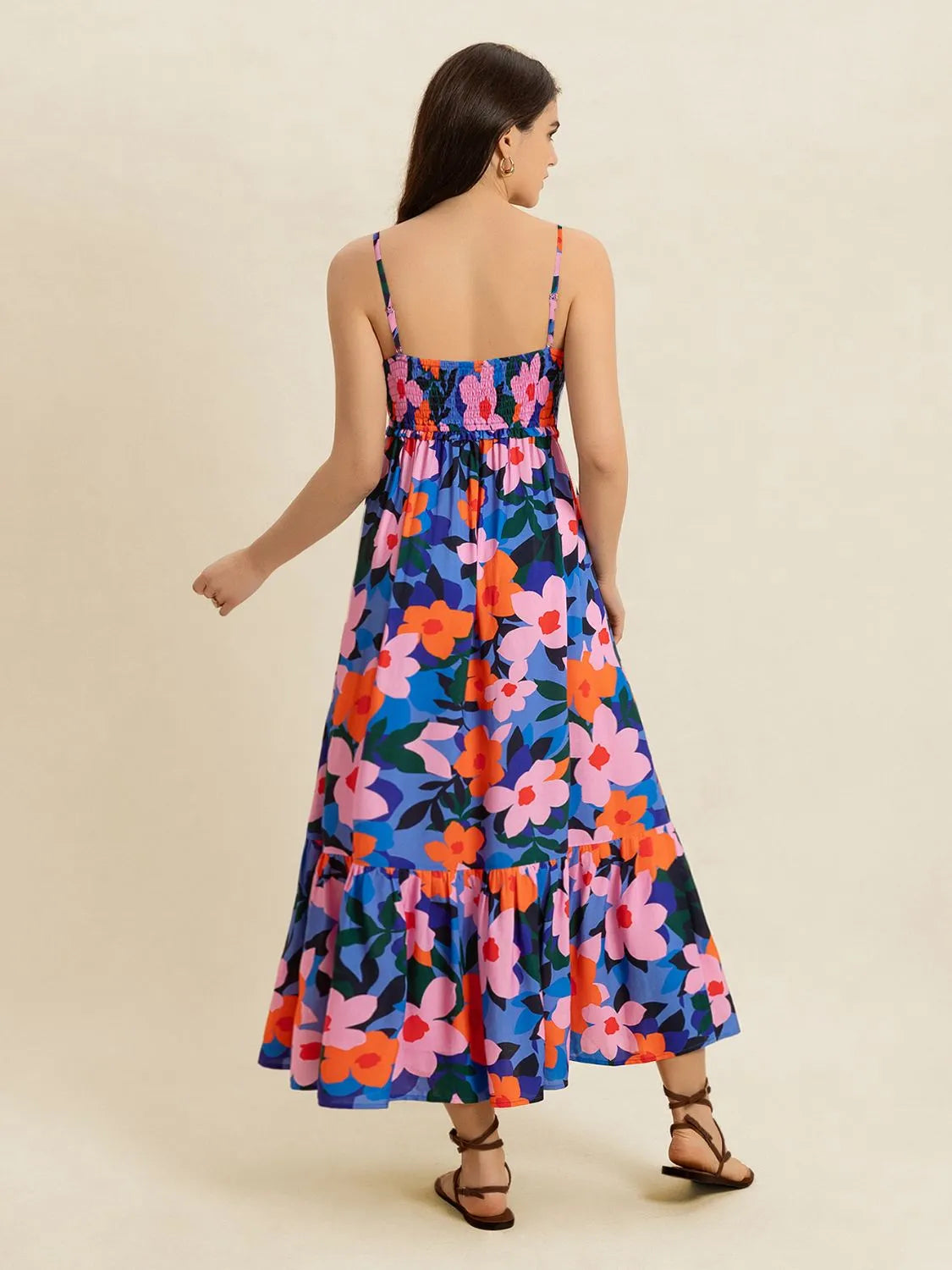 Smocked Back Ruffled Hem Printed Cami Dress