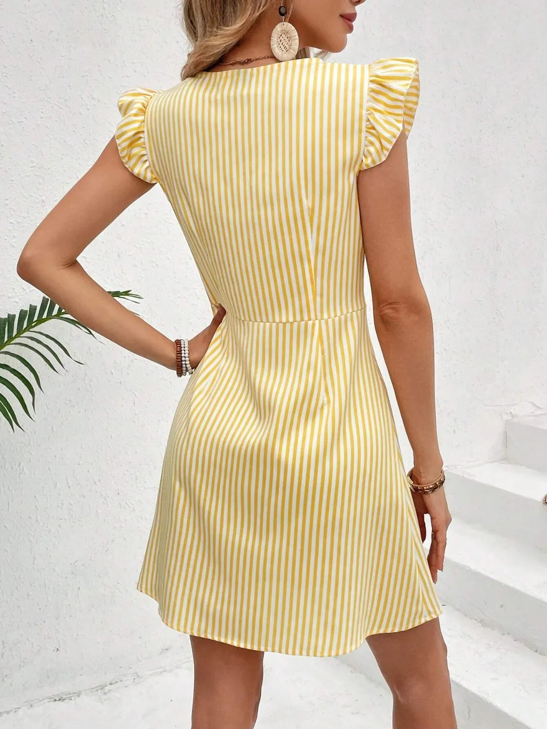 Striped Button Front Cap Sleeve Dress