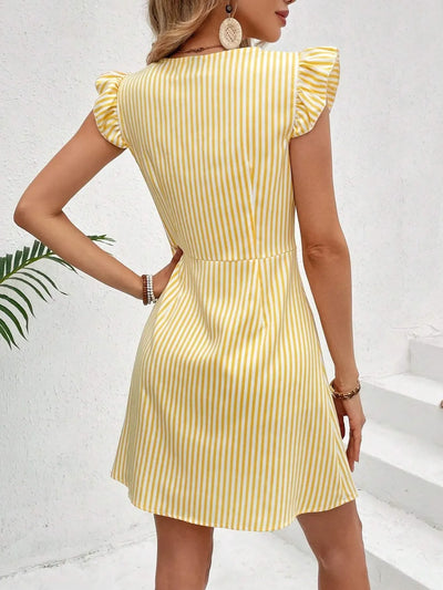 Striped Button Front Cap Sleeve Dress
