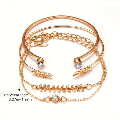 Boho-Chic 4pcs Weizen & Blatt-Armband-Set