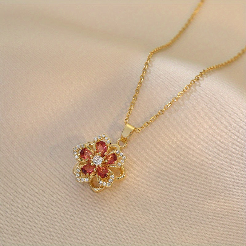 Elegante drehbare Kirschblüten-Anhänger-Halskette