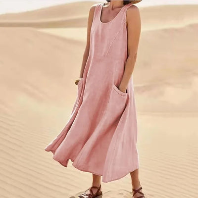 Jazmine – Luftiges, ärmelloses Maxikleid aus Leinenmischung