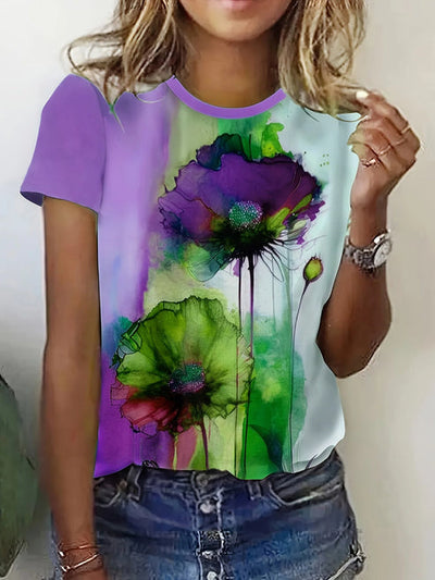 Frieda | t-shirt mit blumendruck und kurzen armeln