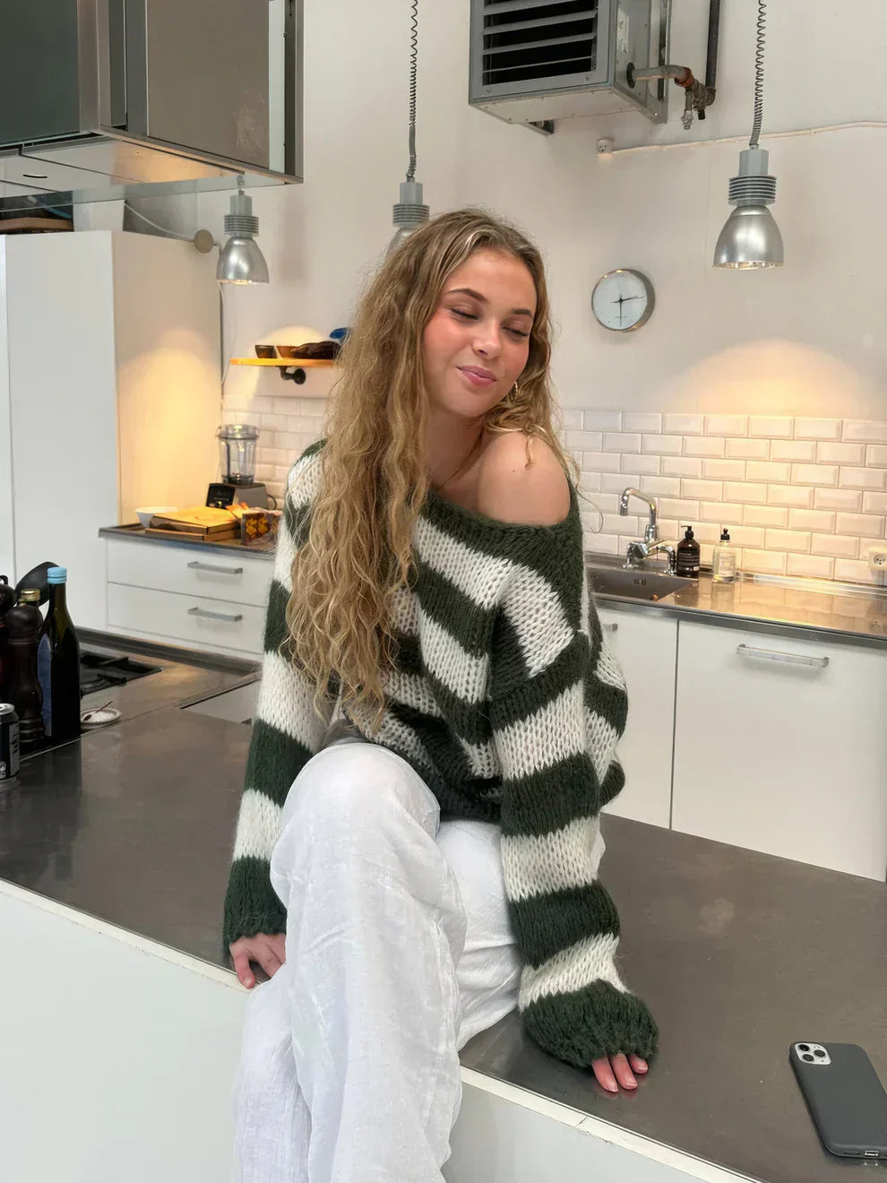 Lässiger gestreifter Strickpullover für Damen