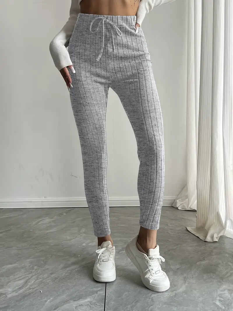 Anouk – Rippstrick-Leggings mit hohem Bund und Kordelzug