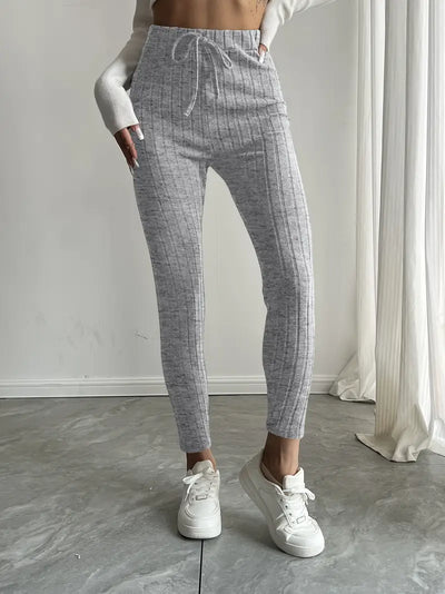Anouk – Rippstrick-Leggings mit hohem Bund und Kordelzug