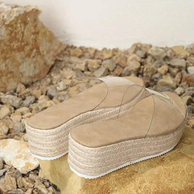 Ayumiya – Espadrille-Plateausandalen mit transparentem Riemen
