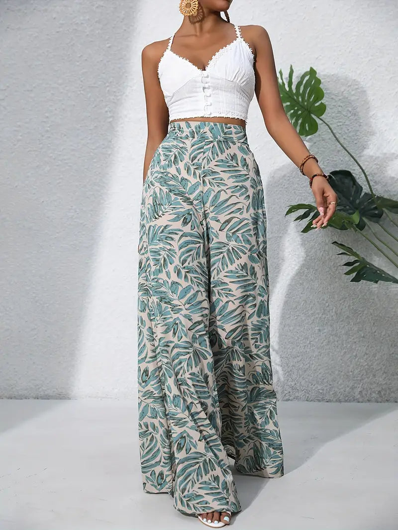 Louvelle – Stilvolle Hose mit weitem Bein und tropischem Print