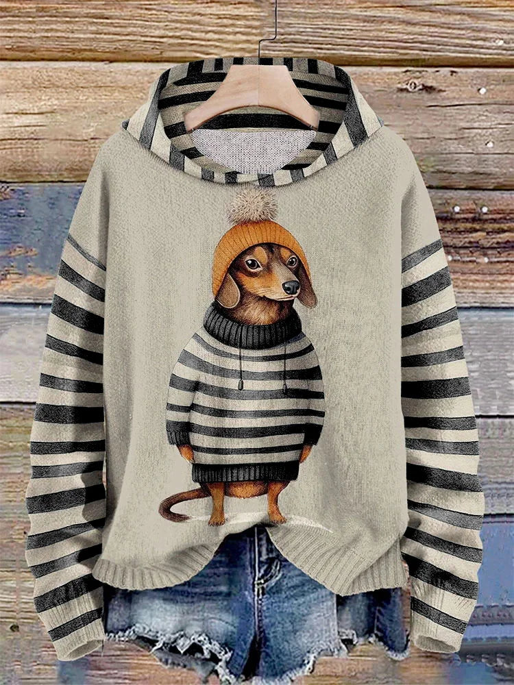 Damen-hoodie mit sübem dackel im kleiderdruck