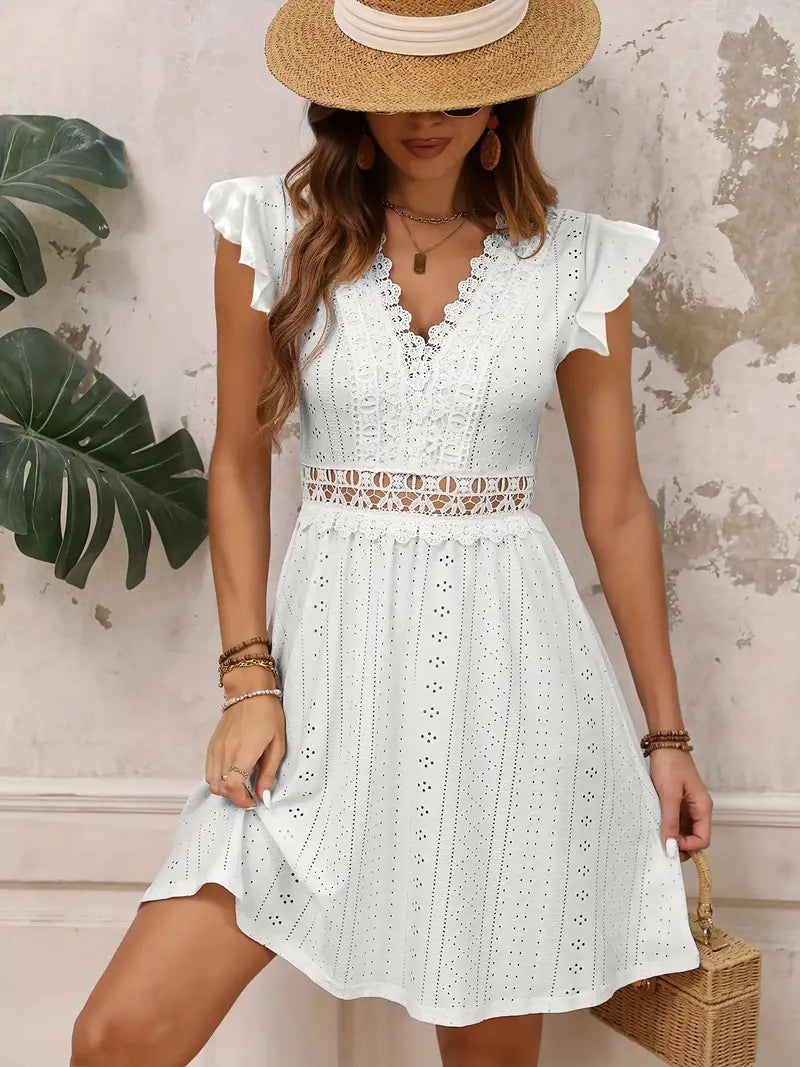 Bonnie – Bezauberndes Kleid mit V-Ausschnitt aus Baumwollspitze