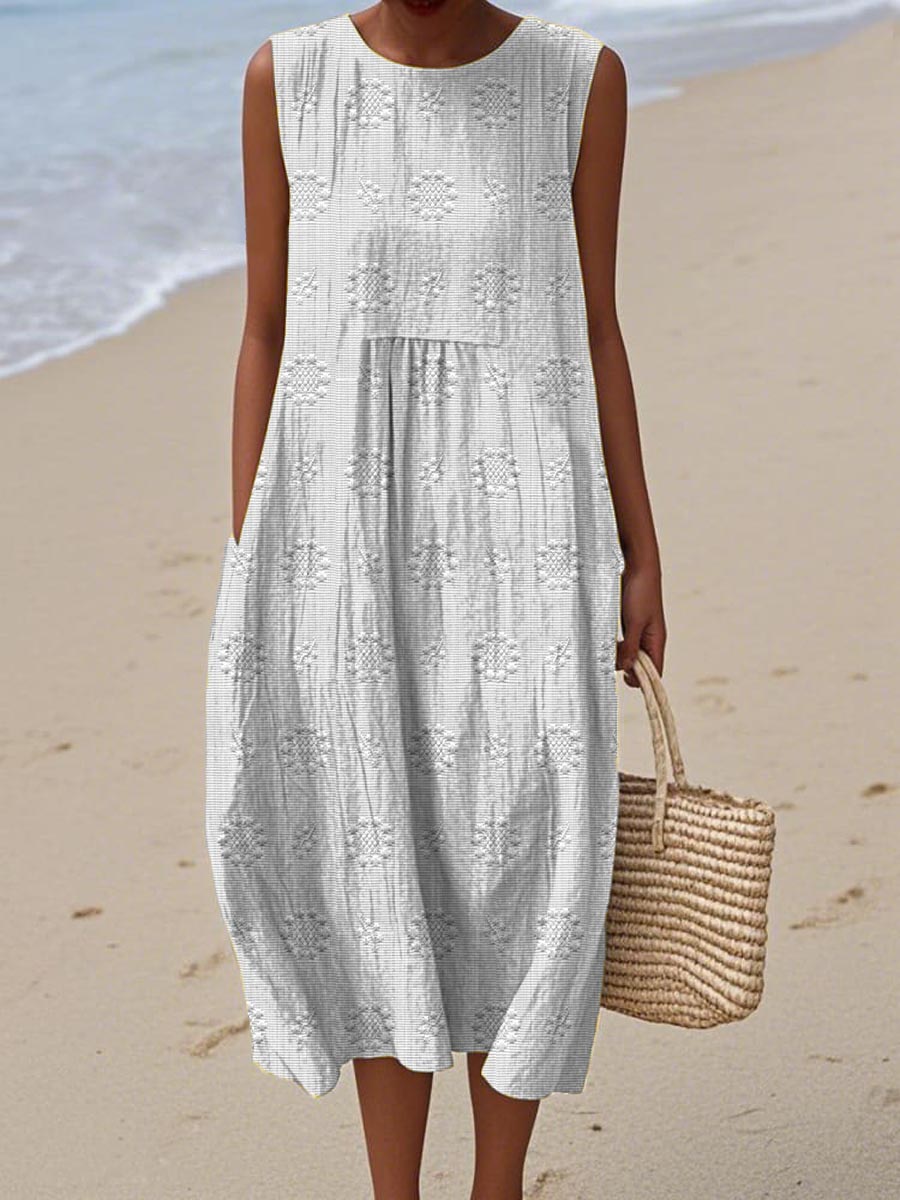 Gracelyn | Leichtes, besticktes ärmelloses Strandkleid