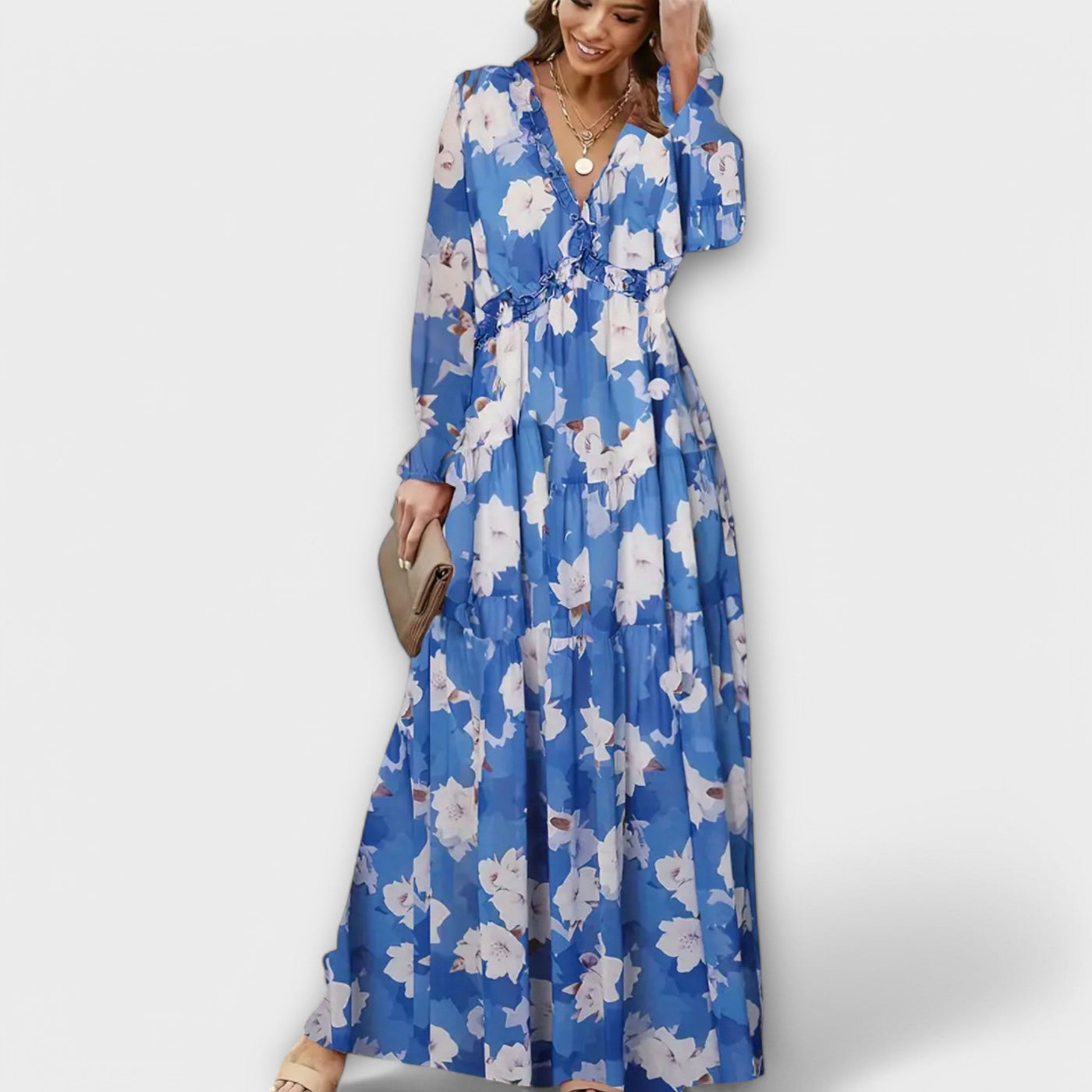 Lillian | Romantisches, transparentes Maxikleid mit floralem Design