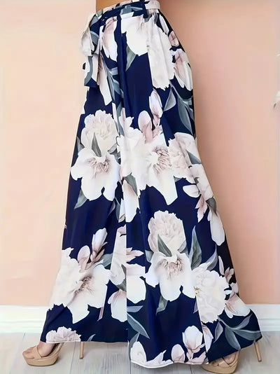 Aisling – Palazzohose mit Blumenmuster, hoher Taille und weitem Bein und Bindegürtel