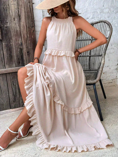 Boho Maxikleid mit Volants & Neckholder-Ausschnitt – Sommerlich & Feminin