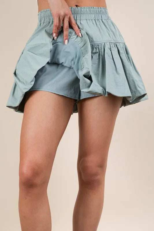 VERY J Bubble Mini Skirt with Inner Shorts
