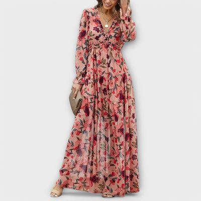 Lillian | Romantisches, transparentes Maxikleid mit floralem Design