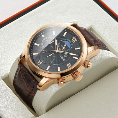 Elegante Quarzuhr mit luxuriösem Lederarmband