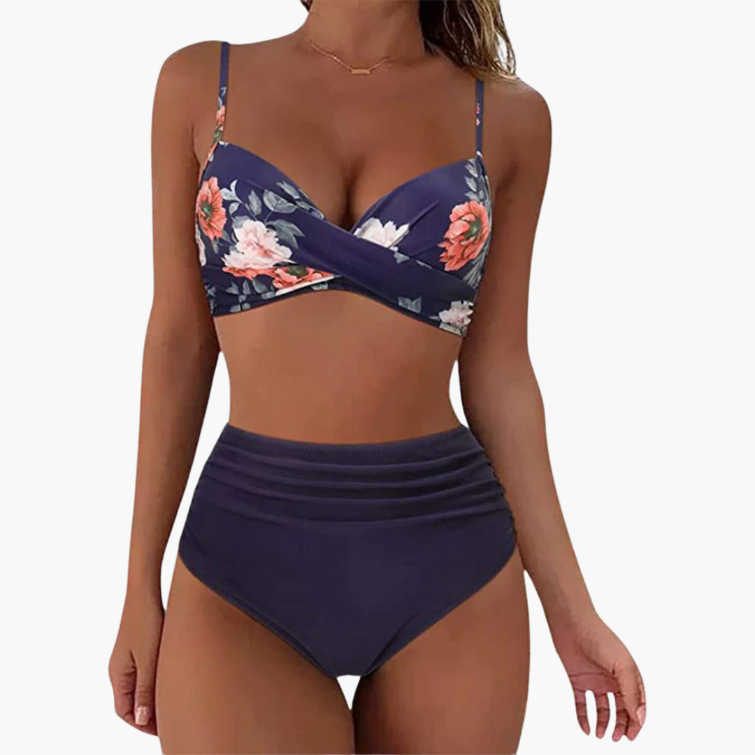 Zweiteiliges Bikini-Set - Damen Bademode mit Blumenprint & Bund