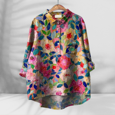 FLORENTINE™ | Weit geschnittene Blumenbluse mit Leinen-Effekt