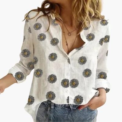 Langarm Damen-Bluse - Vintage Stil mit großen Punkten