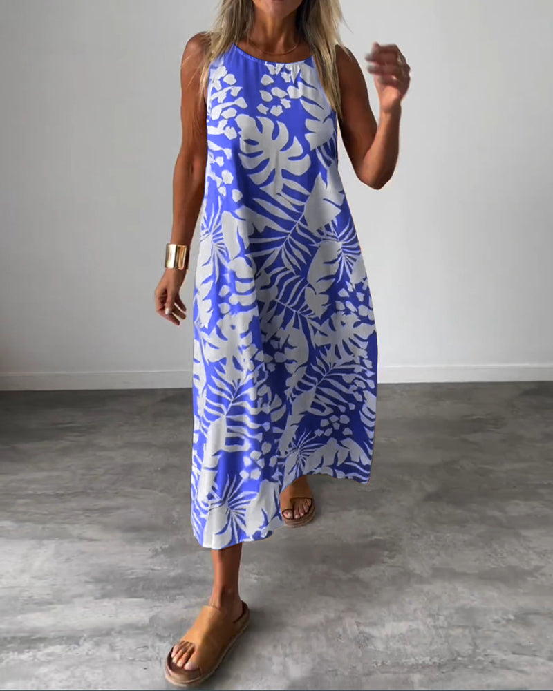 LUCY ÄRMELLOSES KLEID MIT BLÄTTERMUSTER