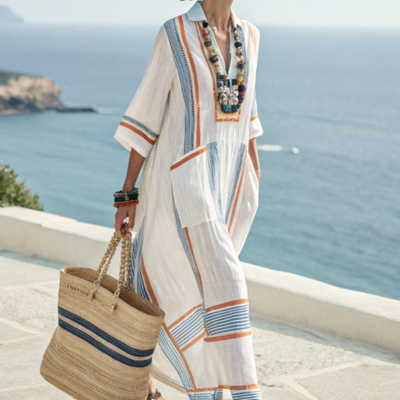 Quenny | Langes Premium-Kleid mit V-Ausschnitt