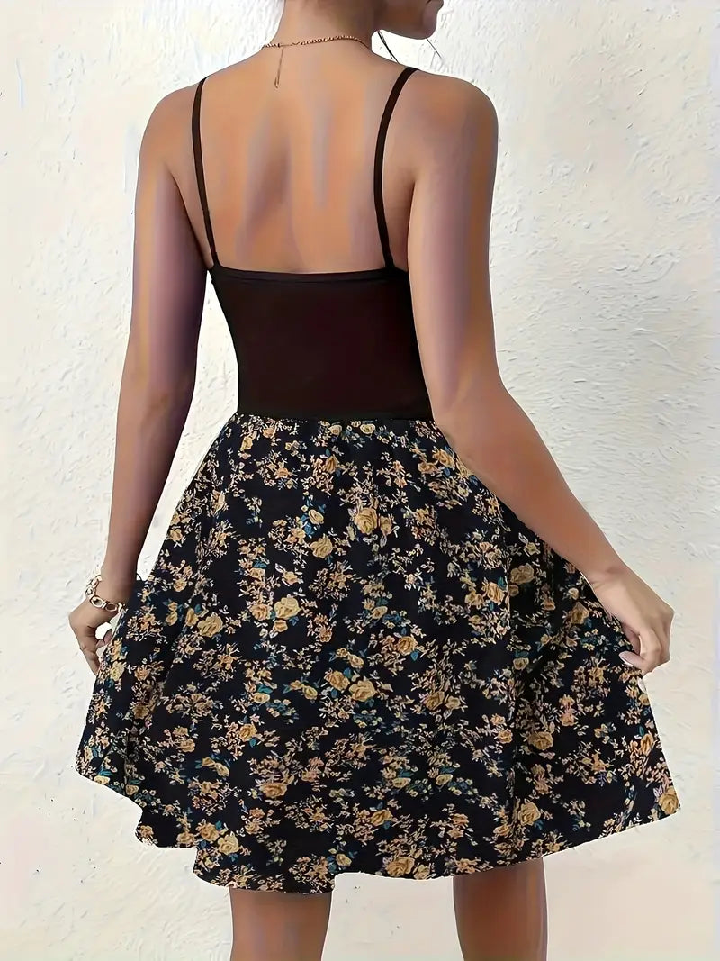 Sofee – A-Linien-Minikleid mit Blumenmuster und Spaghettiträgern
