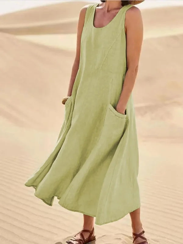 Jazmine – Luftiges, ärmelloses Maxikleid aus Leinenmischung