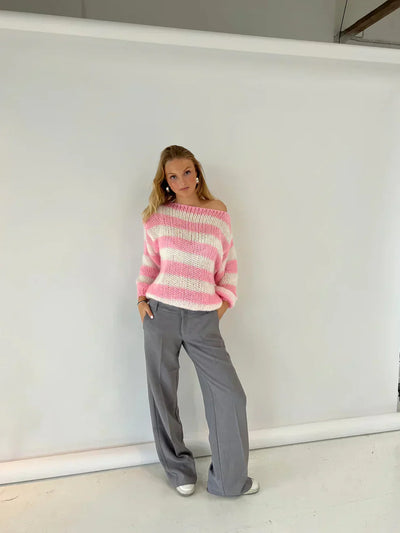 Lässiger gestreifter Strickpullover für Damen