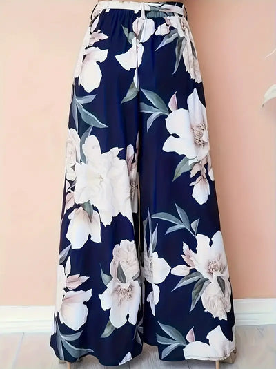 Aisling – Palazzohose mit Blumenmuster, hoher Taille und weitem Bein und Bindegürtel