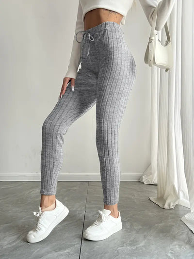 Anouk – Rippstrick-Leggings mit hohem Bund und Kordelzug