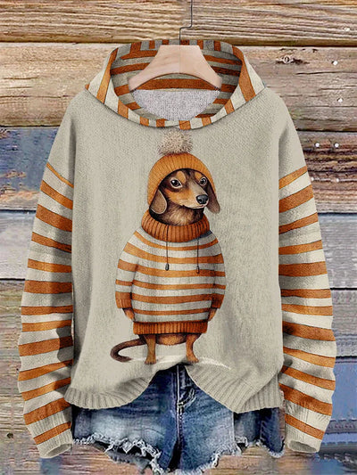 Damen-hoodie mit sübem dackel im kleiderdruck