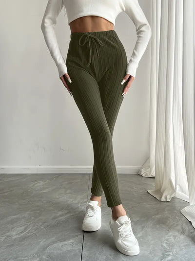 Anouk – Rippstrick-Leggings mit hohem Bund und Kordelzug