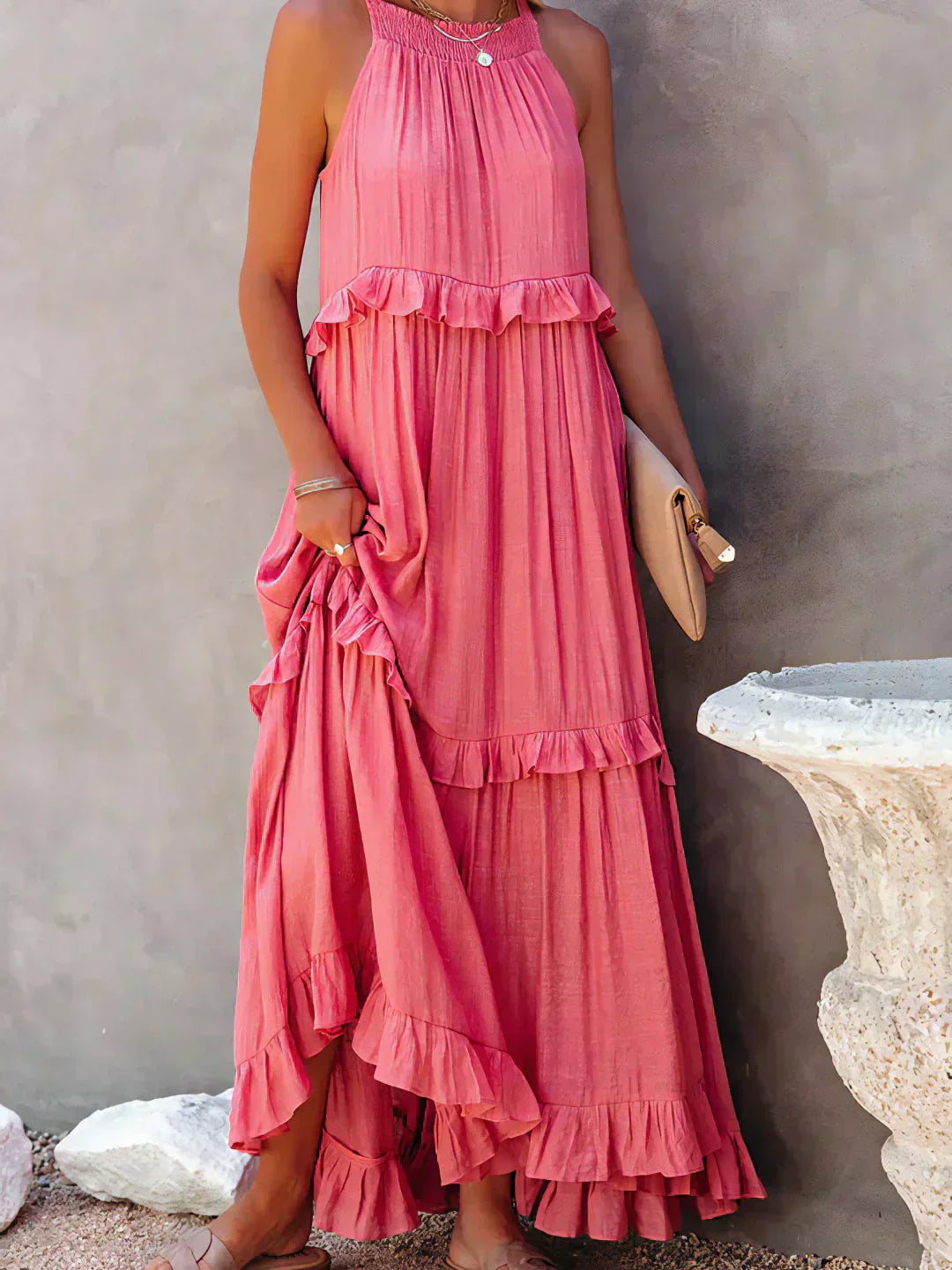 Boho Maxikleid mit Volants & Neckholder-Ausschnitt – Sommerlich & Feminin