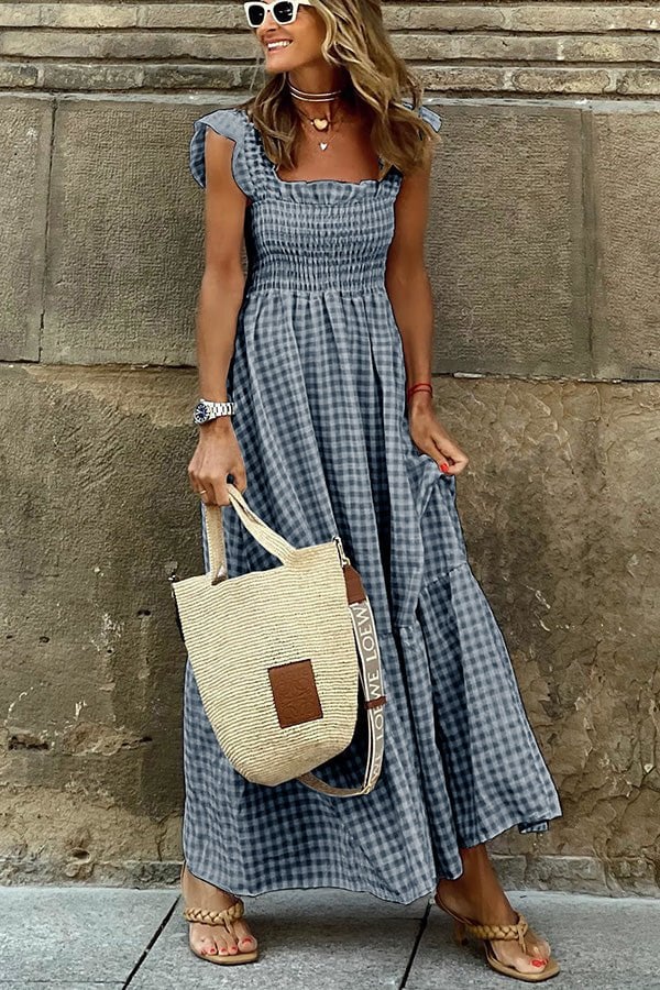 Dwaze – Charmantes Maxikleid mit Gingham-Smoking