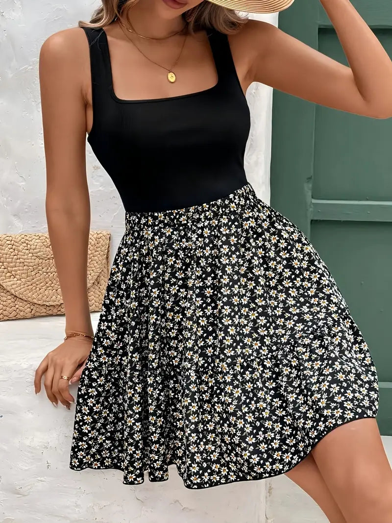 Romilda – Stilvolles Kleid mit eckigem Ausschnitt und Blumenmuster