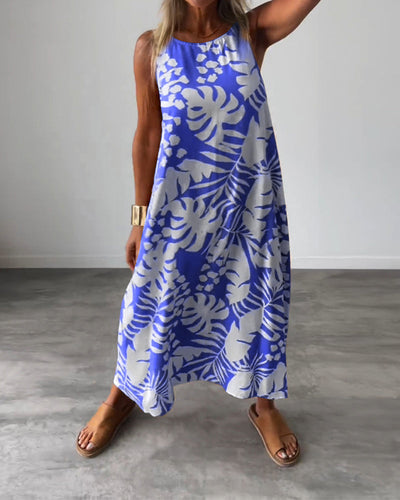 LUCY ÄRMELLOSES KLEID MIT BLÄTTERMUSTER