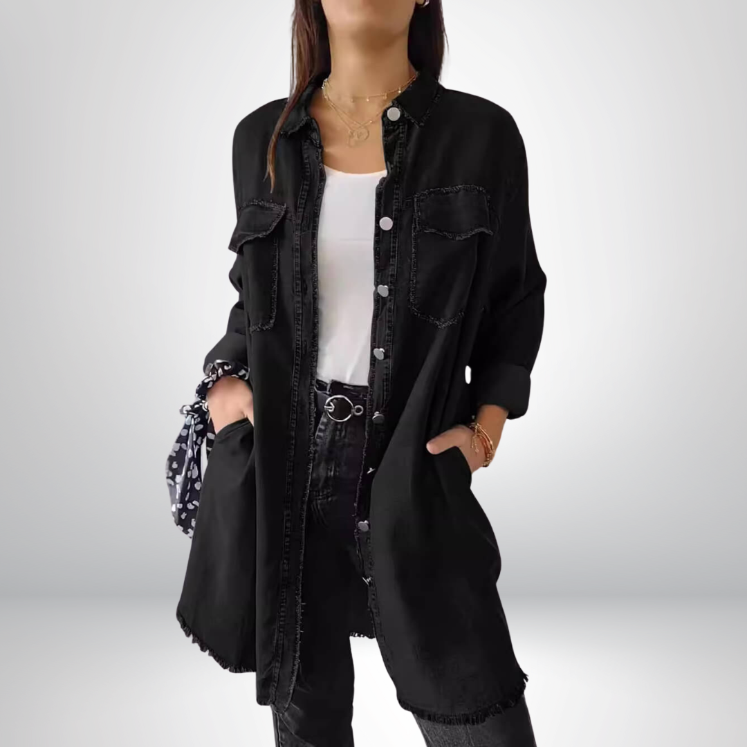 Krystyna – Stilvolle Jeansjacke Mit Langen Ärmeln und Kragen