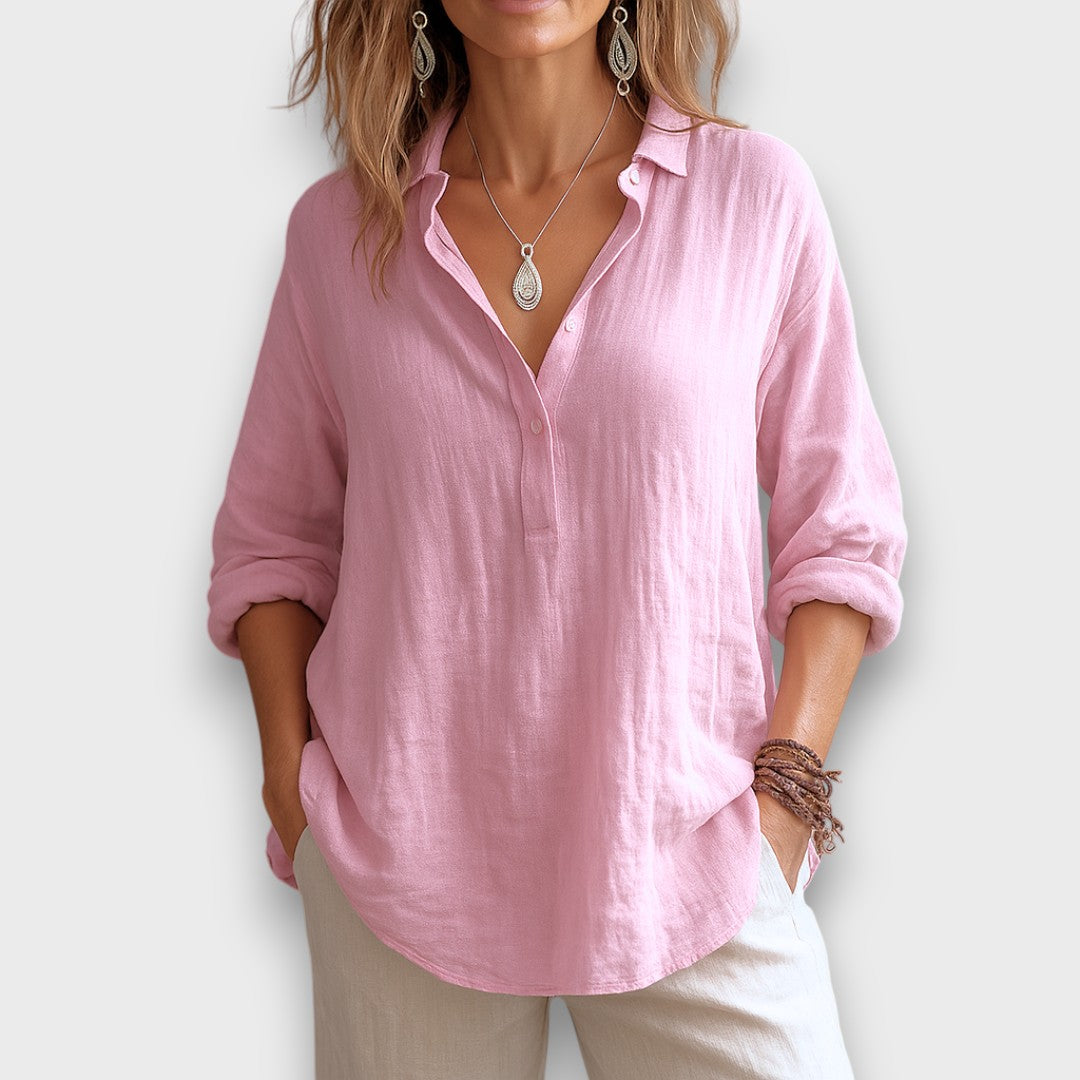 Anelle – Leinenbluse mit V-Ausschnitt