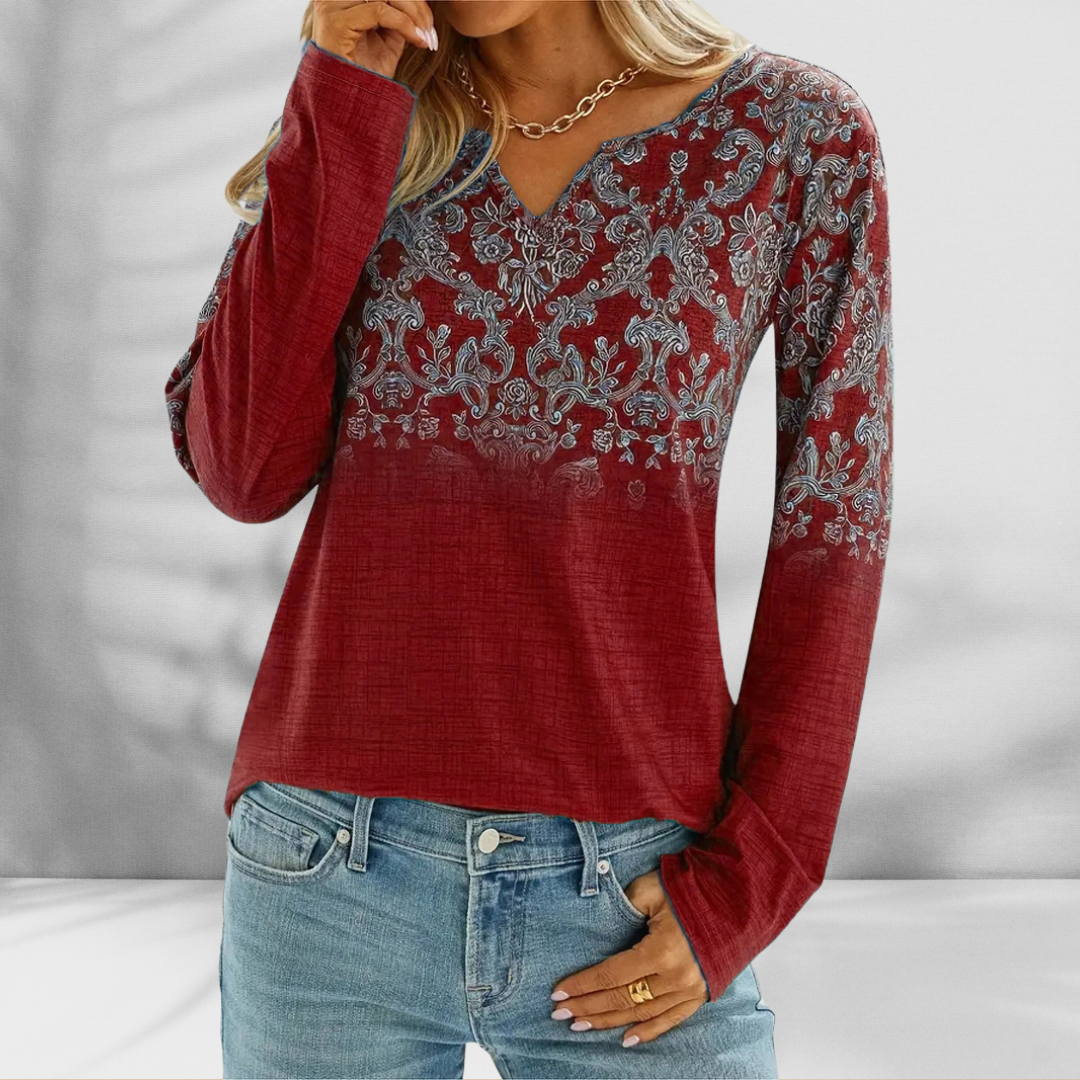 LOURENE™ | Boho-Bluse mit floralem Muster und langen Ärmeln