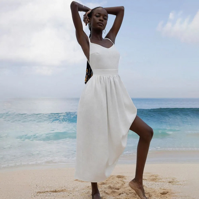 Damenkleid aus Leinen mit Knopfleiste und lockerem Schnitt für den Sommer