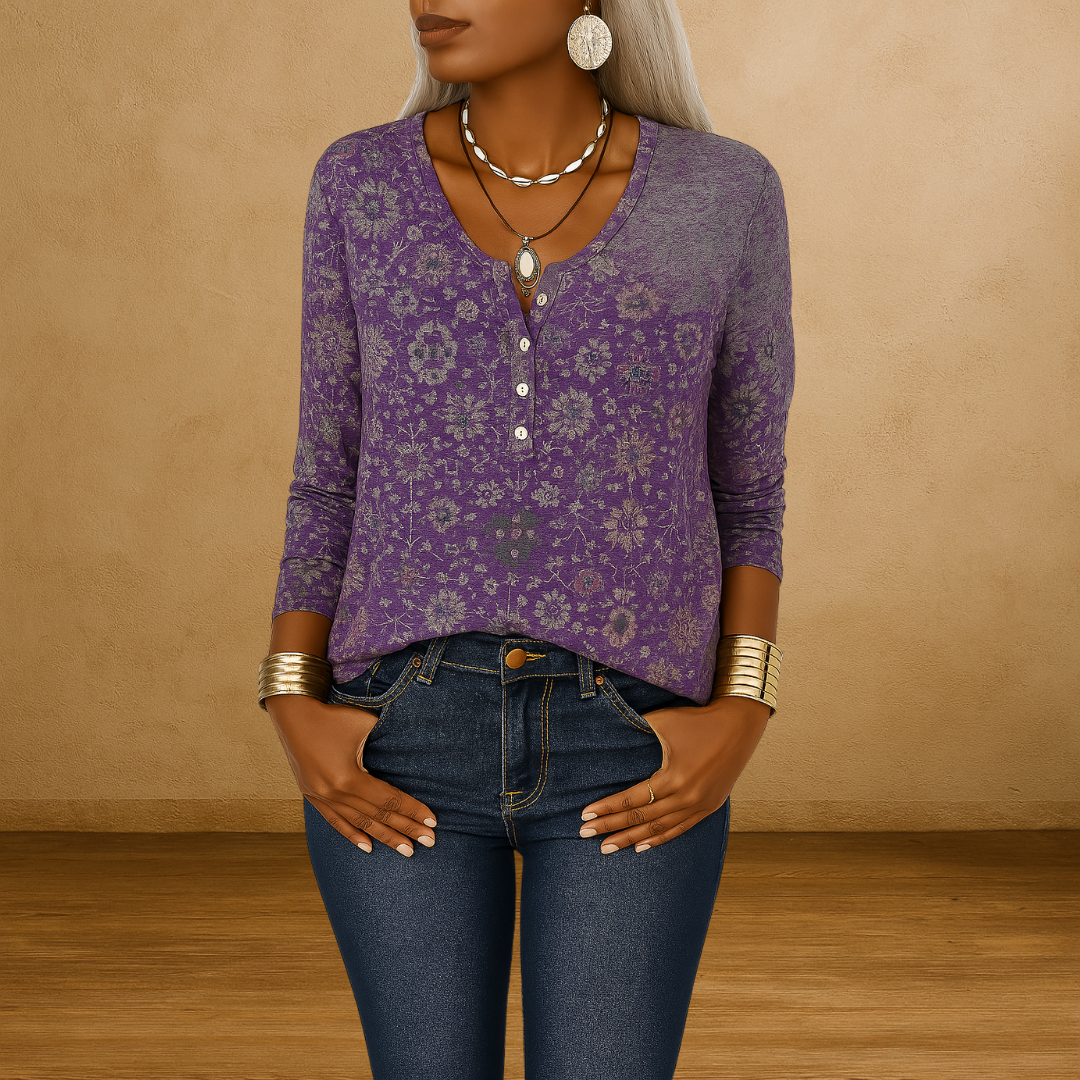 YLINA™ | Boho-Bluse mit floralen Mustern und langen Ärmeln