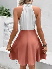 Ada -  Kontrastfarbenes ärmelloses A-Linien-Kleid aus Spitze für Damen